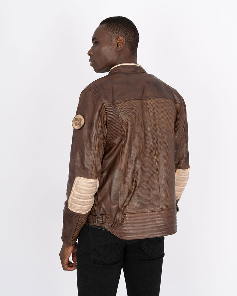 By city chaqueta moto piel 70S Marrón - Imagen 5