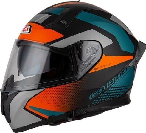 NZI casco moto integral Go Rider Stream Duo Quadri naranja azul mate