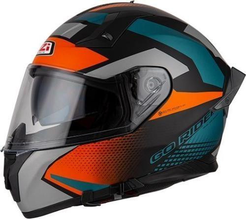 NZI casco moto integral Go Rider Stream Duo Quadri naranja azul mate