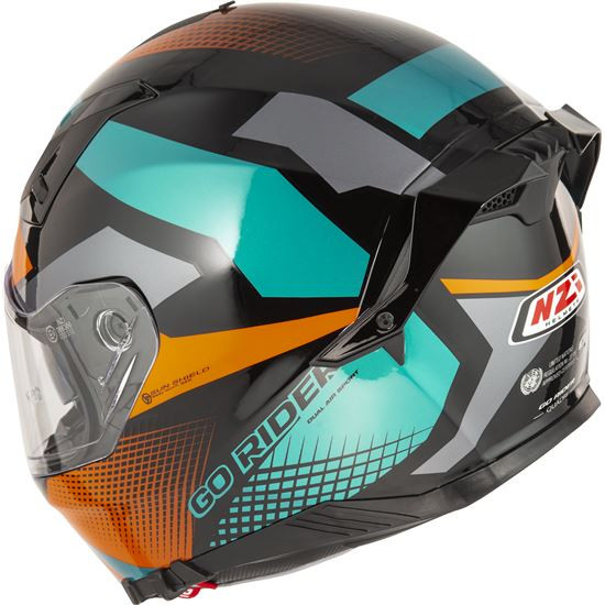 NZI casco moto integral Go Rider Stream Duo Quadri naranja azul mate - Imagen 4