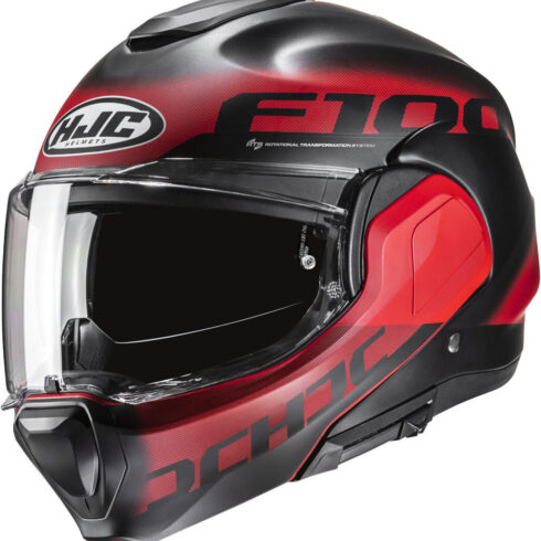 HJC casco moto modular F100 Hetal rojo negro mate MC1SF