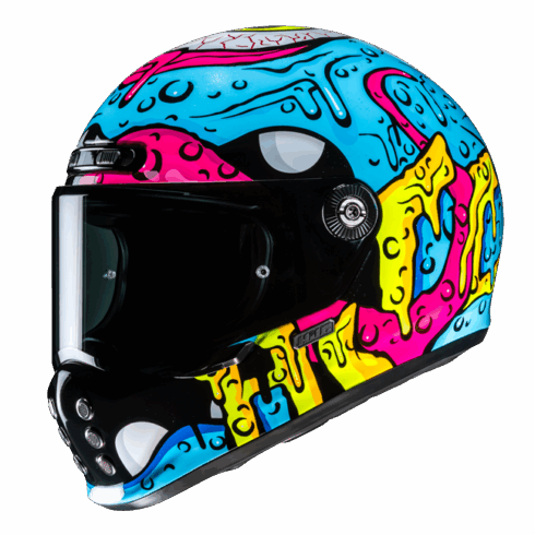 HJC Casco moto integral V10 Squeeze MC28 azul rosa amarillo