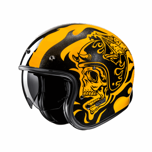 HJC casco jet V31 vintage Flame MC3 amarillo negro