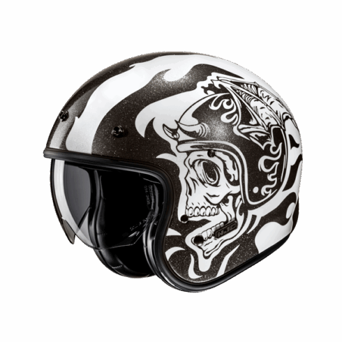 HJC casco jet V31 vintage Flame MC5 blanco negro
