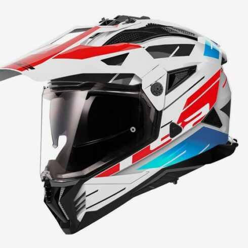 LS2 casco moto Adventure MX Pioneer II Namib azul rojo